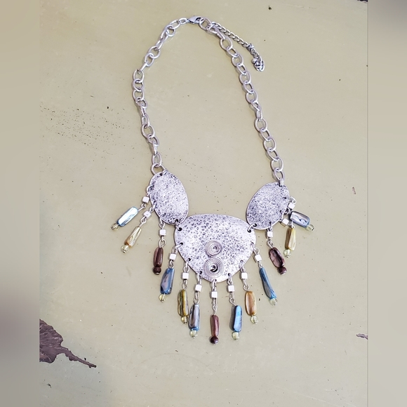 Artsy silver whimsical real natural shell silver dangle necklace statement uniqu - Picture 2 of 14